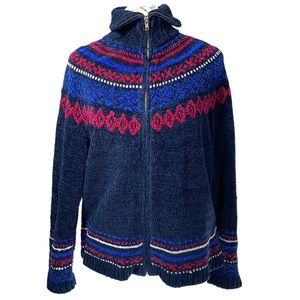 Erika Chenille Fair Isle Zip Sweater size L